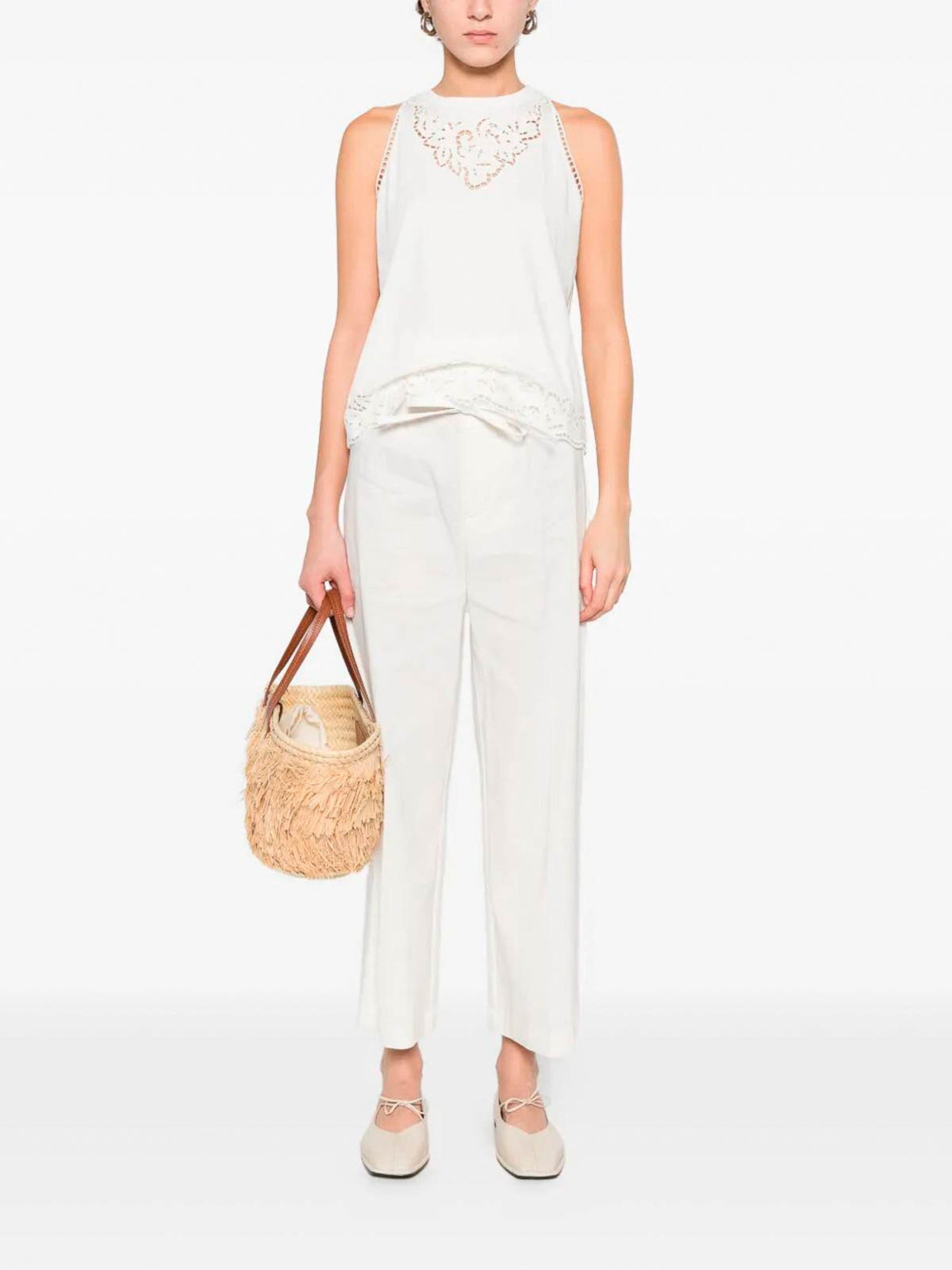 Sleeveless Top with Intricate Lace Cut-Out Detailing