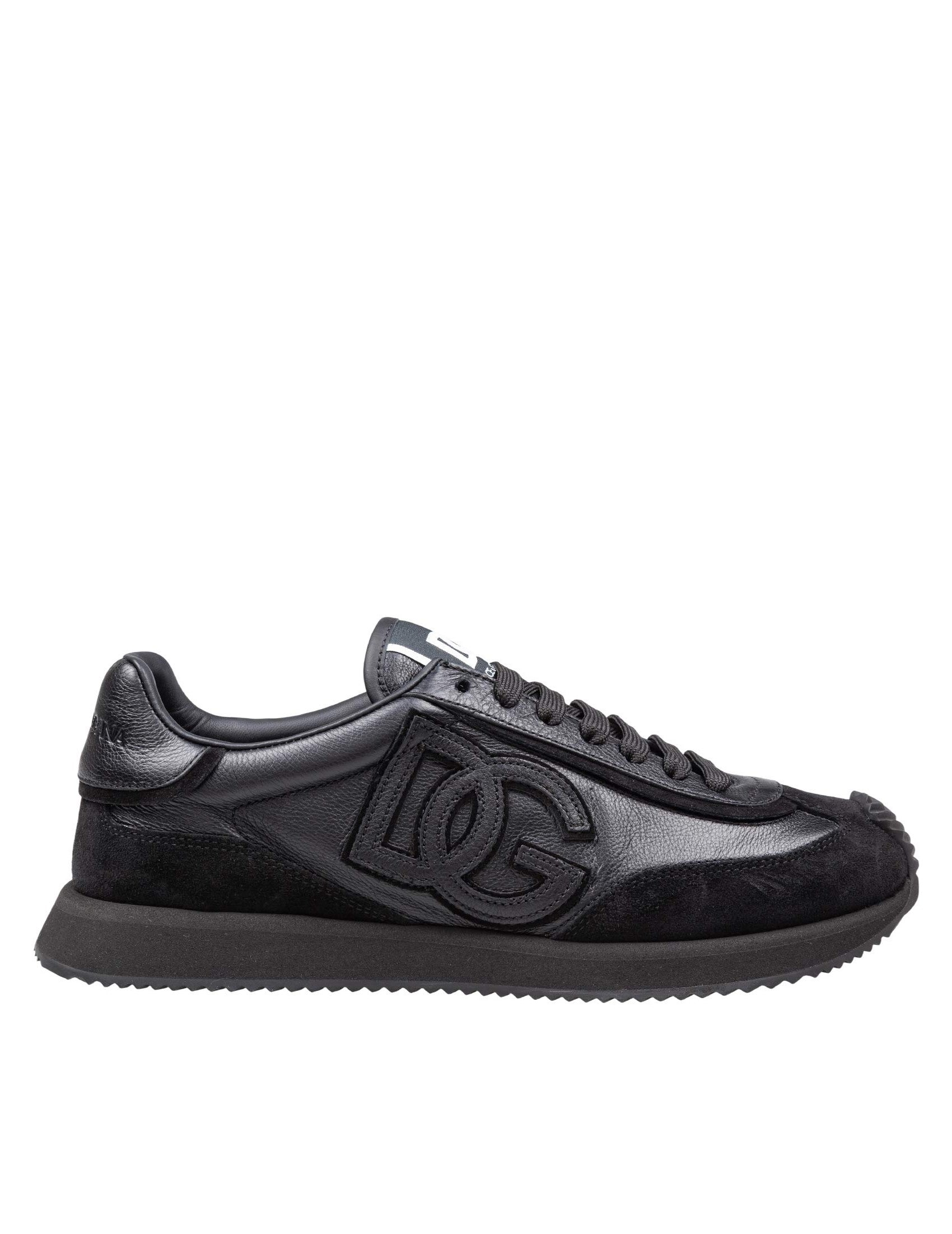 Black Leather and Suede Cushion Sneaker