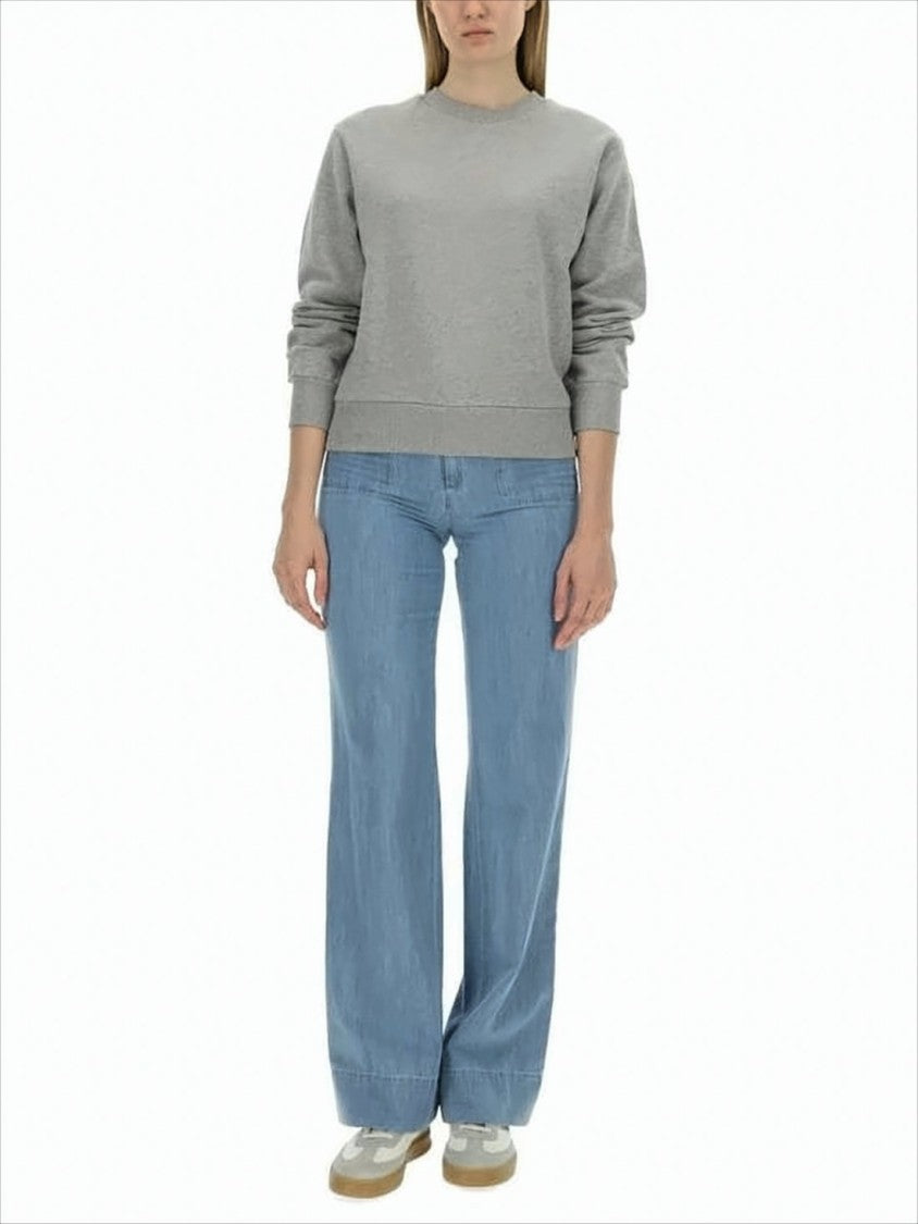 Grey Long-Sleeve Top with Crew Neckline