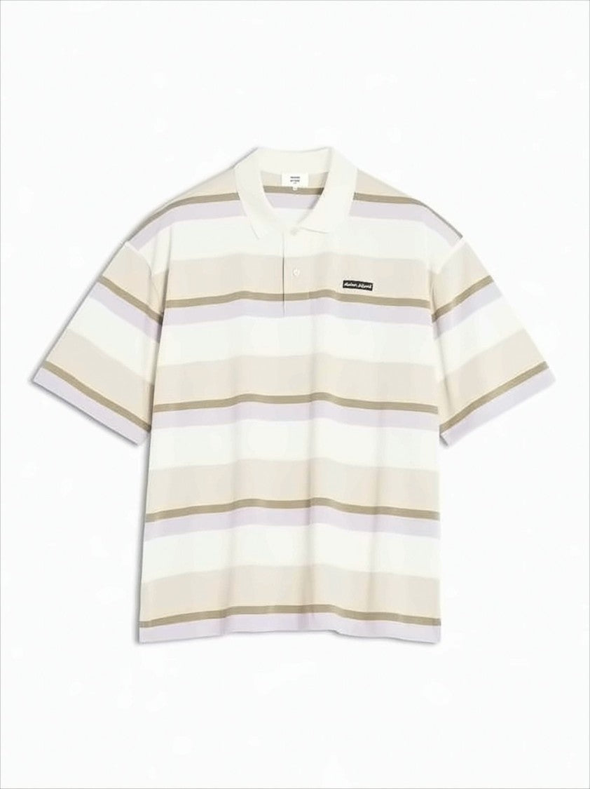 Horizontal Stripe Short-Sleeved Polo Shirt With Classic Collar