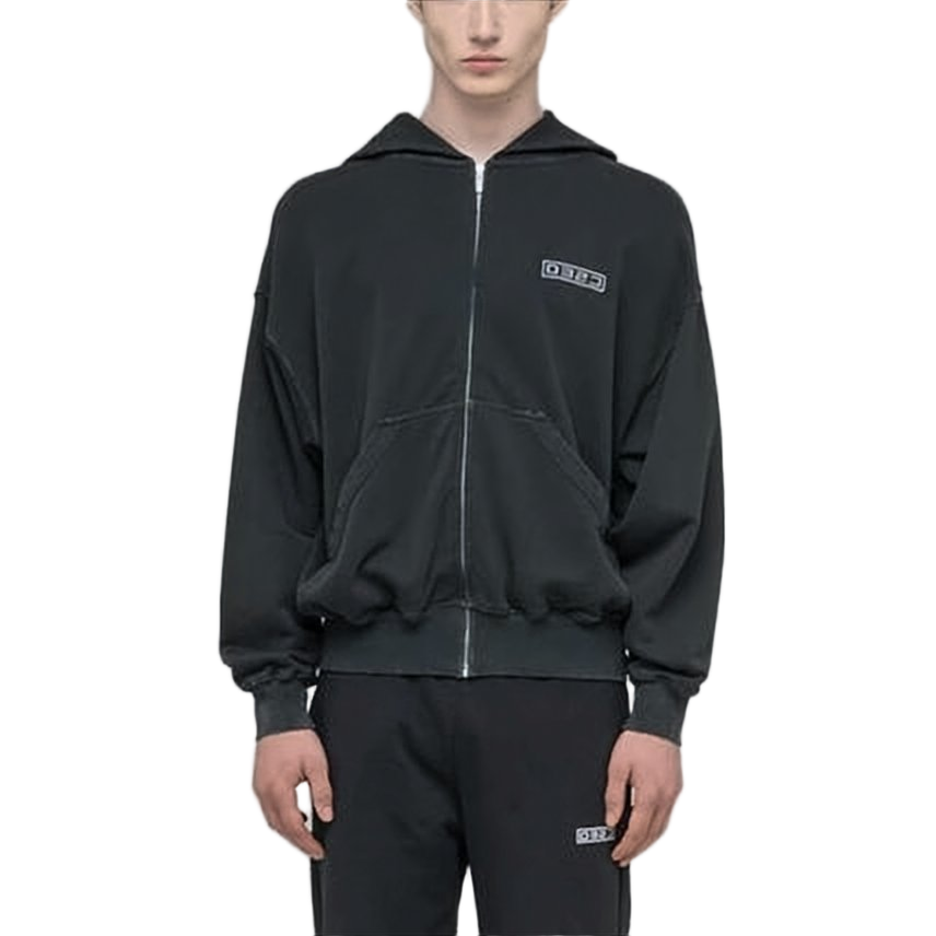 Relaxed Fit Black Zip-Up Hoodie