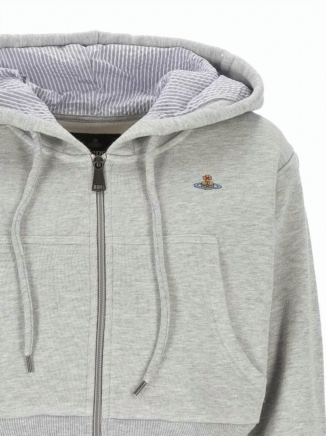 Cropped Zip-Up Hoodie with Striped Lining