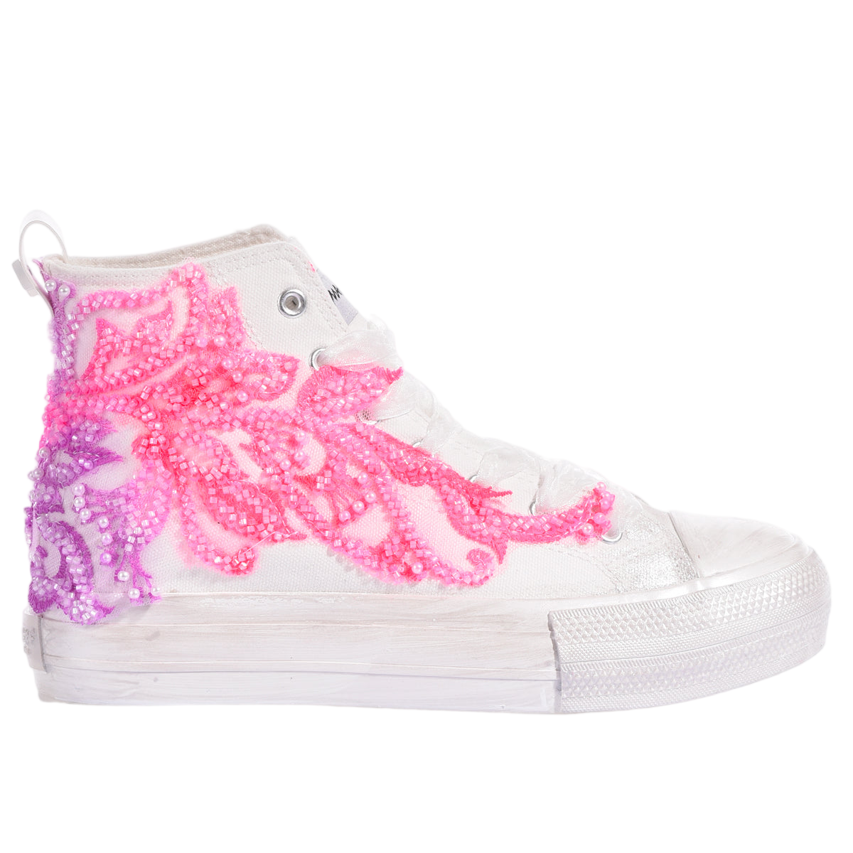 High-Top Platform Sneakers with Pearl Embellishments