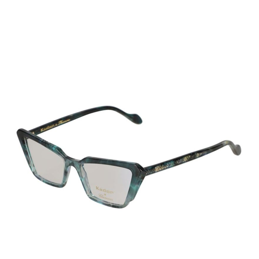 Butterfly Glamour-V Angular Cat-Eye Sunglasses with Marbled Teal