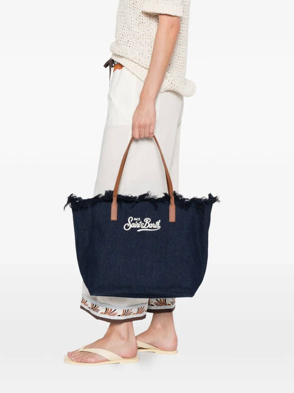 Large Tote Bag with Frayed Edges