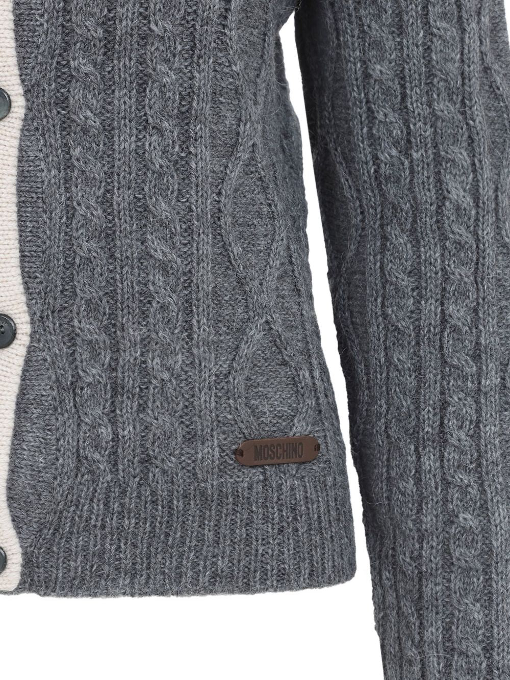 Two-Tone Off-White and Grey Cable Knit Sweater