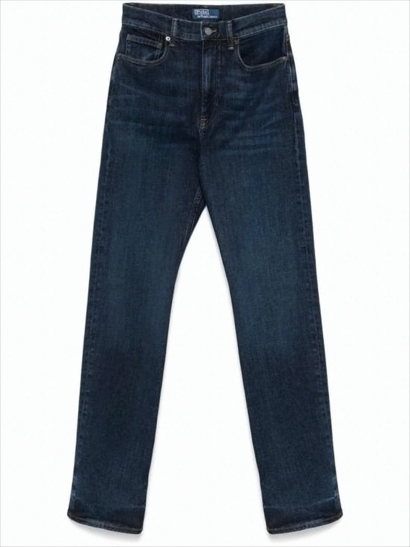 Indigo Denim Pants with Classic Straight-Leg Cut and Subtle Whiskering