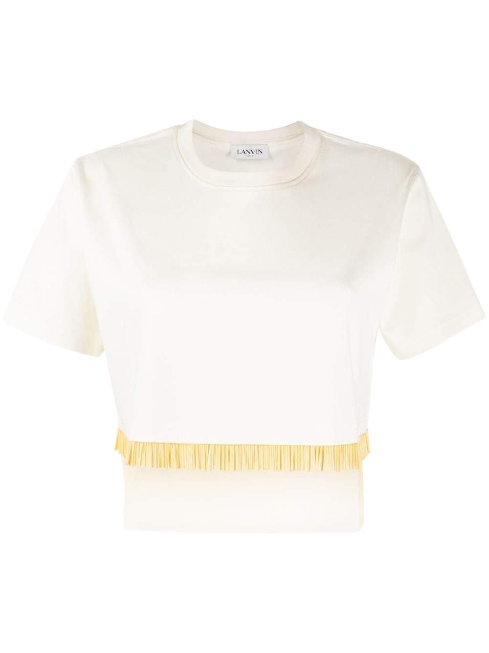 Fringed Cropped T-Shirt with Tulle Inserts