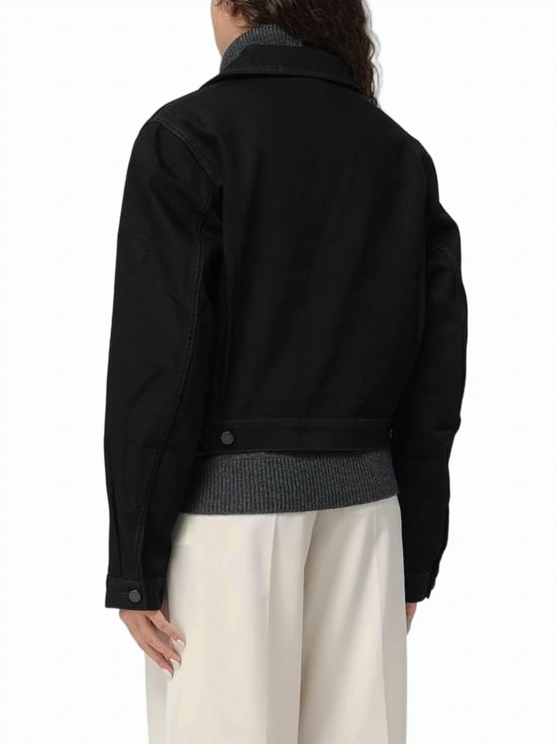 Cropped Black Cotton Shirt Jacket