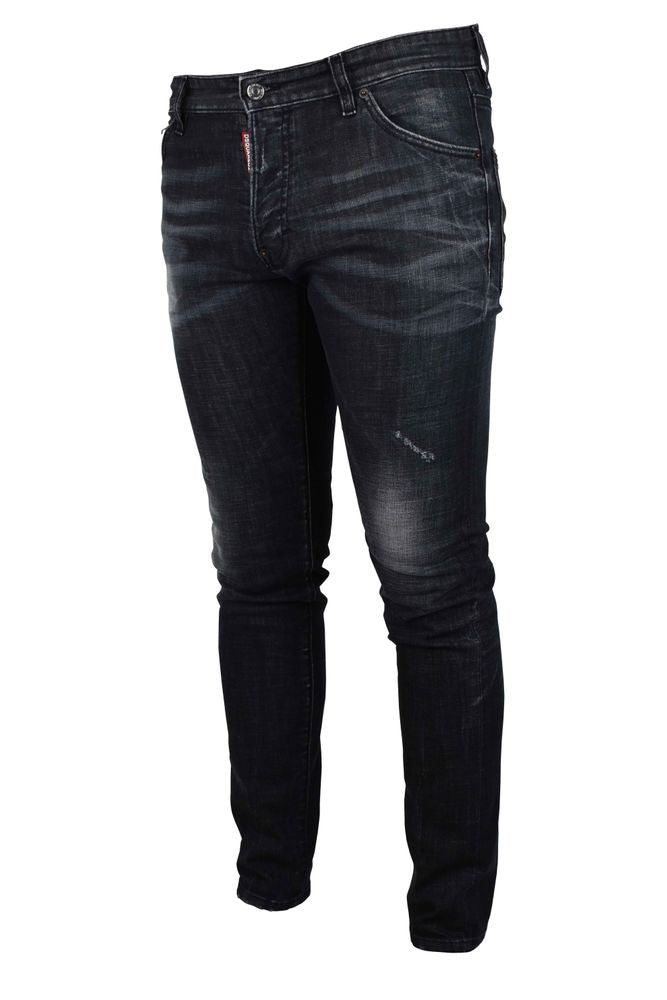 Slim-Fit Distressed Black Denim Jeans
