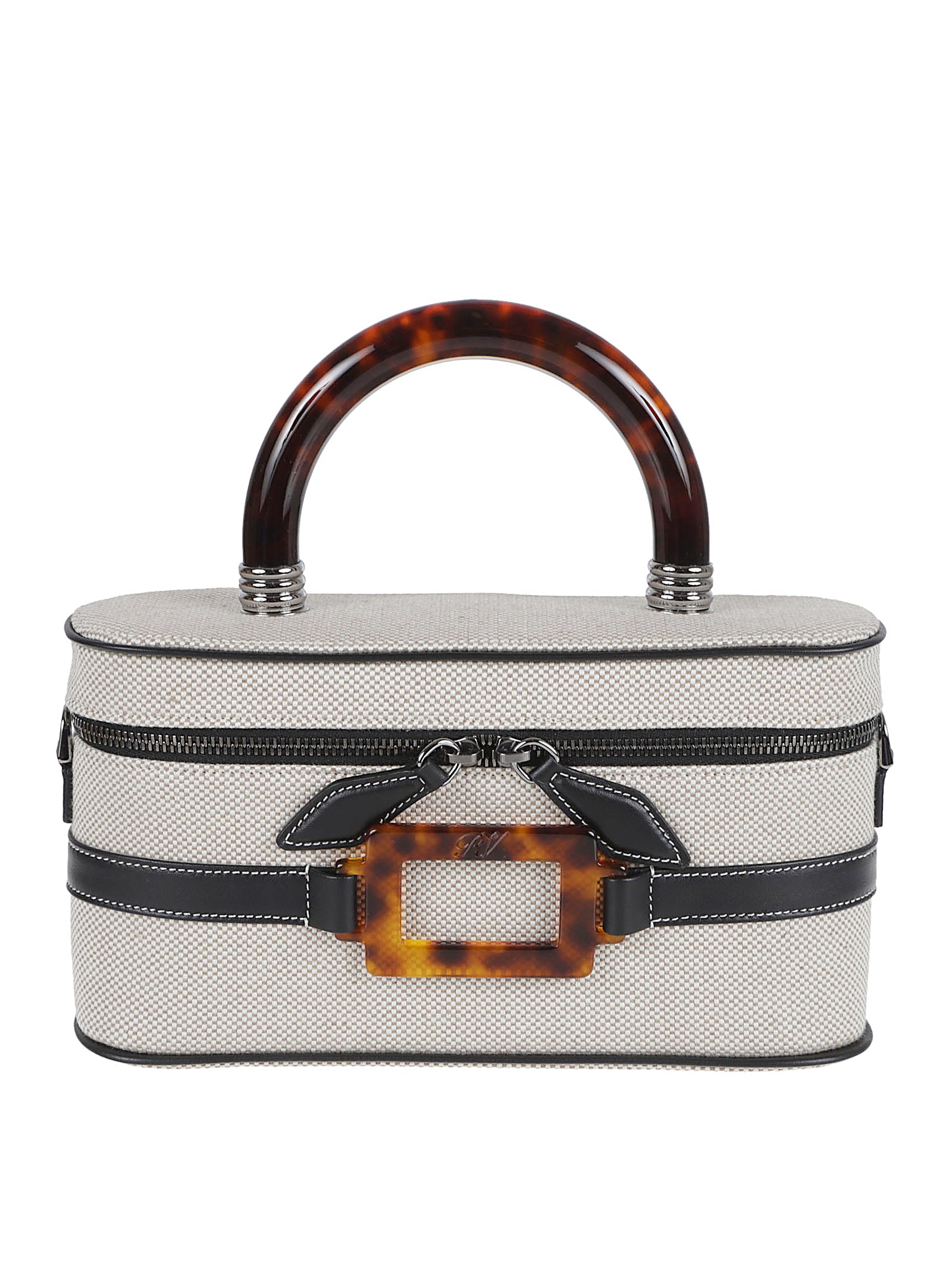 Textured Fabric Handbag with Tortoiseshell Accents