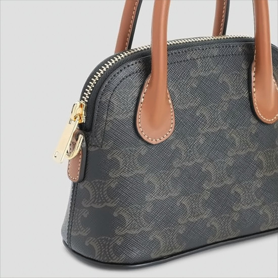 Structured Canvas Shoulder Bag with Calf Leather Trim
