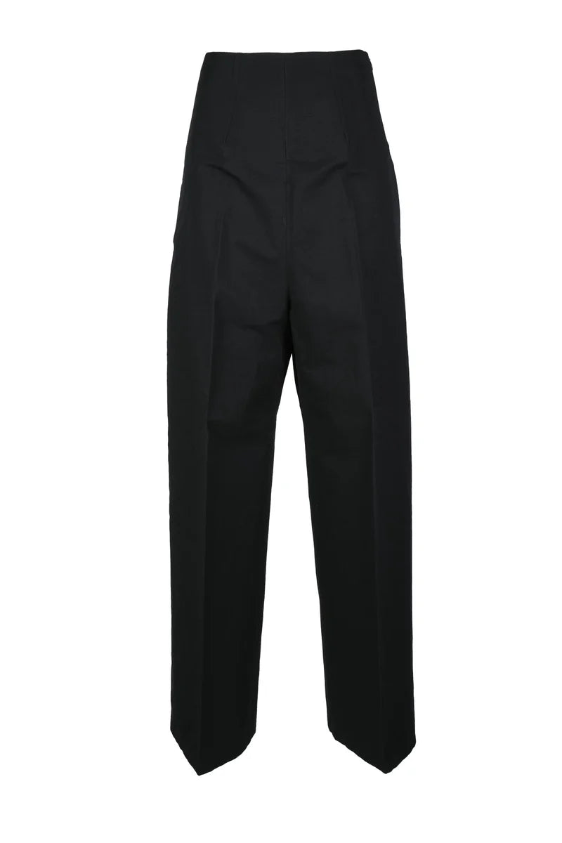 High-Waist Black Trousers with Wide-Leg Silhouette