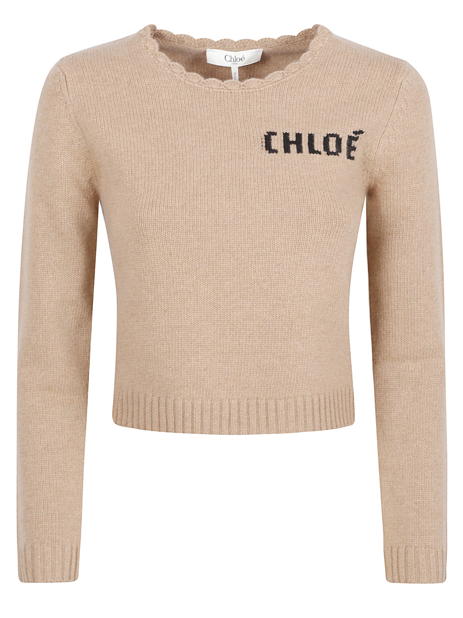 Intarsia Logo Grey Wool-Cashmere Sweater