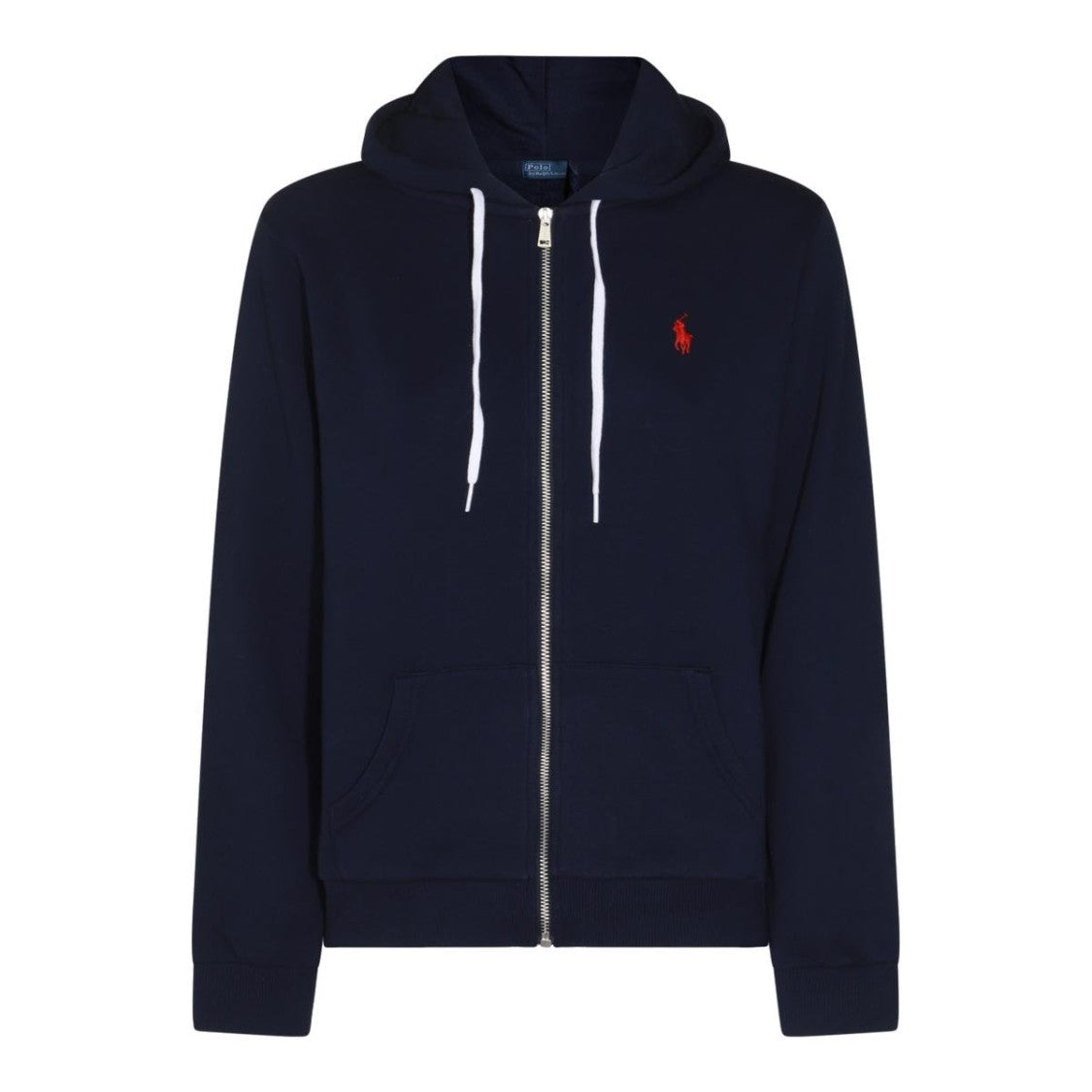 Navy Blue Zip-Up Hoodie with Embroidered Logo