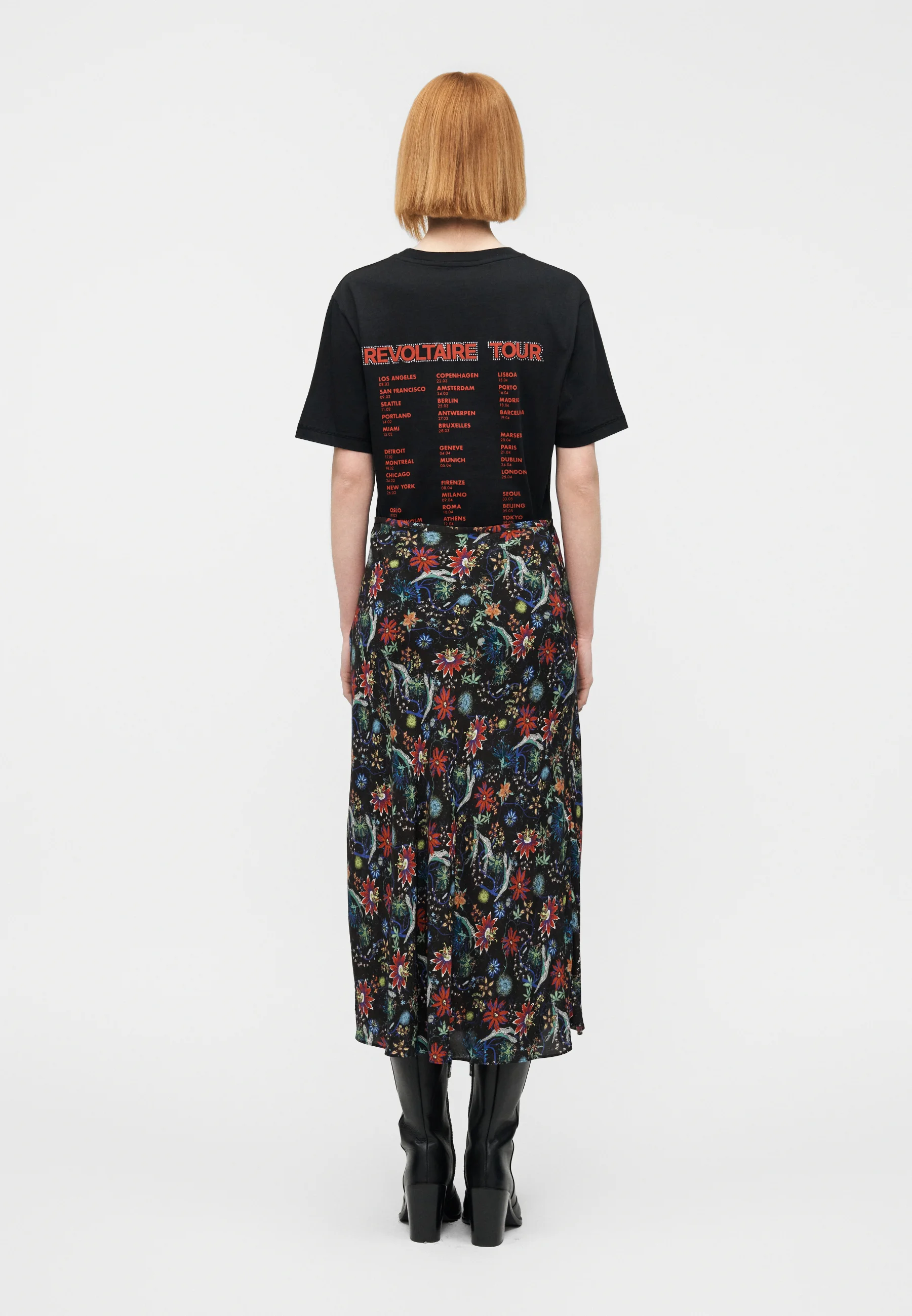 Midi Skirt with Floral and Abstract Pattern
