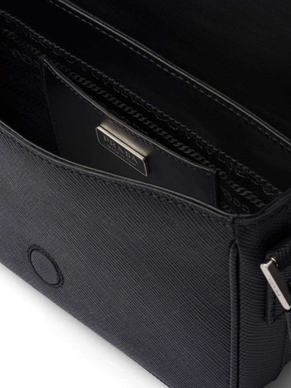 Saffiano enamel triangle logo flap shoulder bag