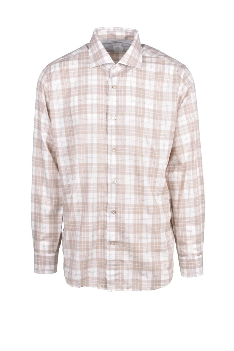 Beige and White Checkered Cotton Shirt
