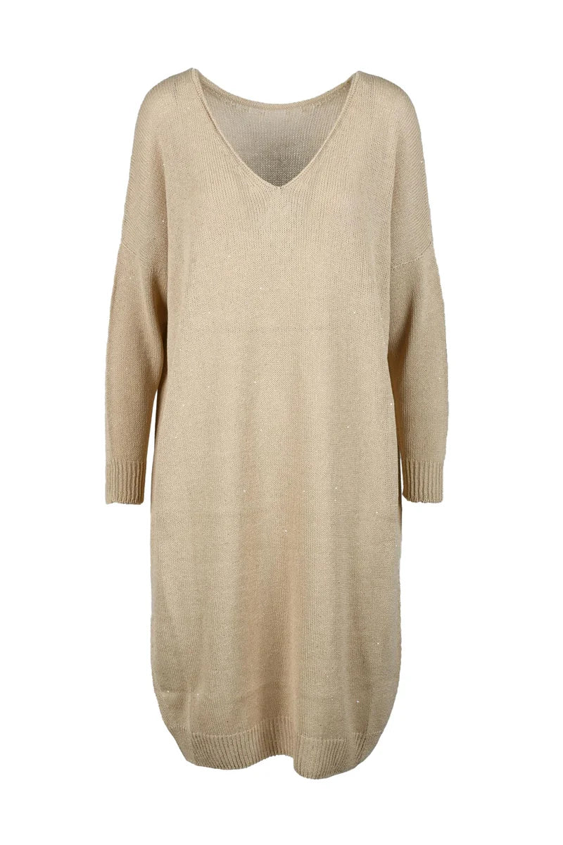Knit Dress Cotton Linen Polyester - Beige