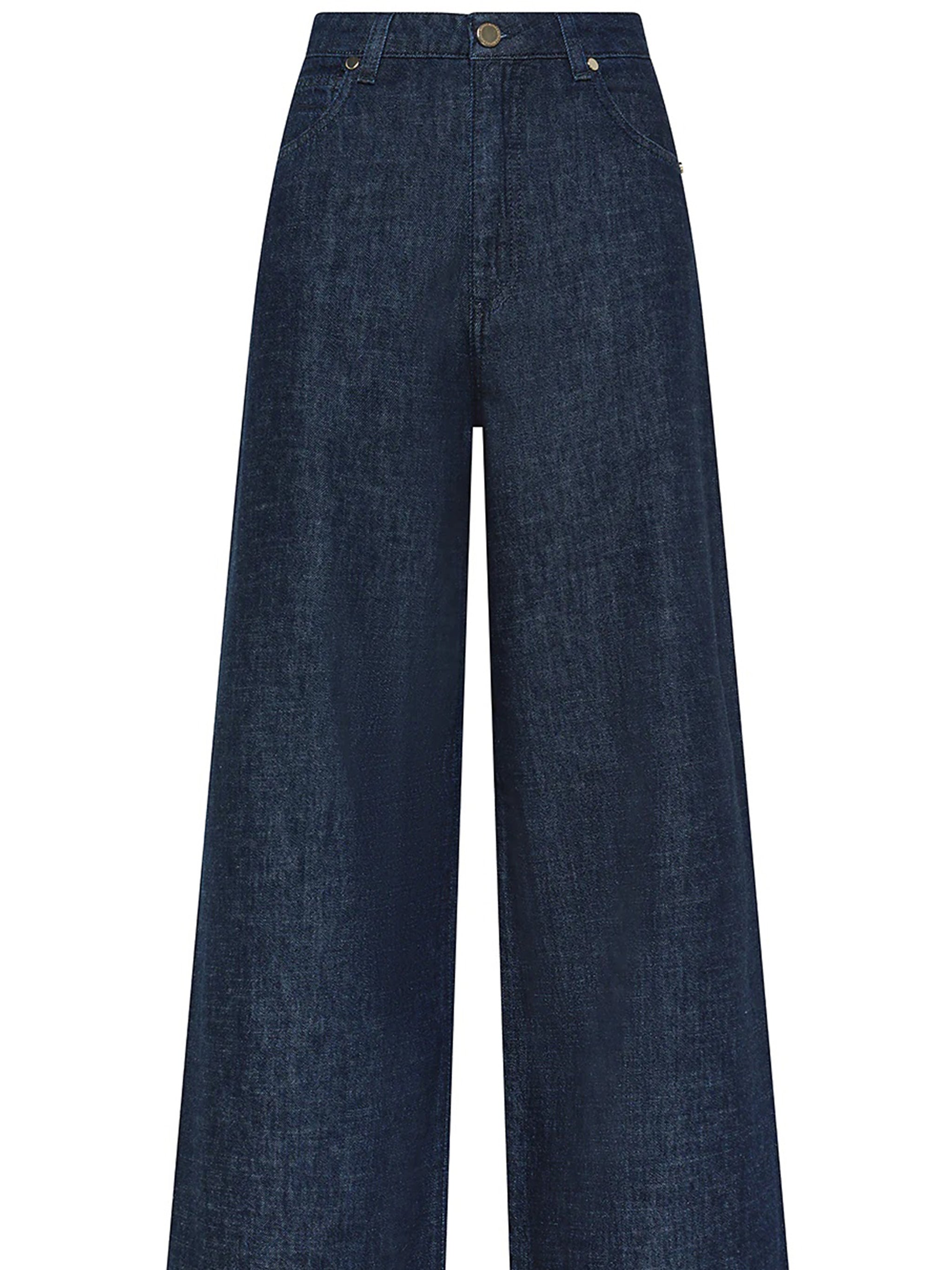 Wide-Leg Dark Denim High Waist Trousers