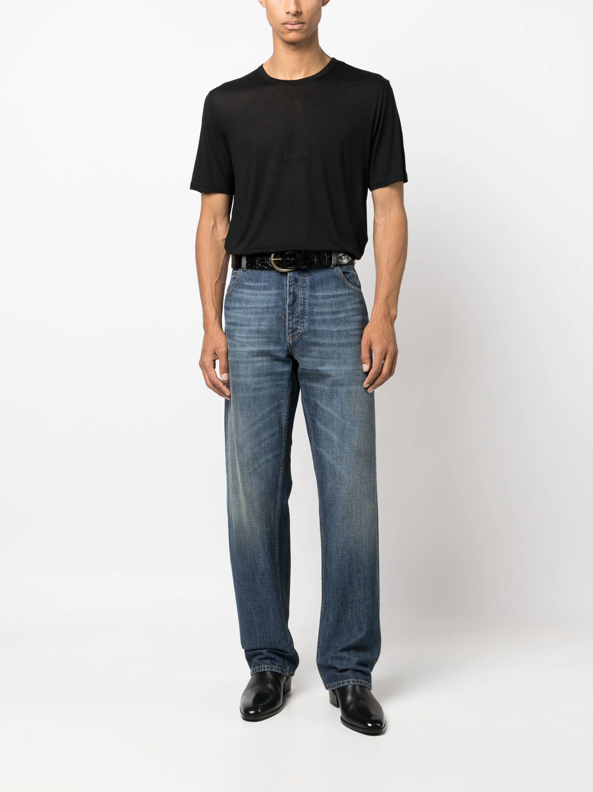 Black Viscose Crew Neck T-Shirt