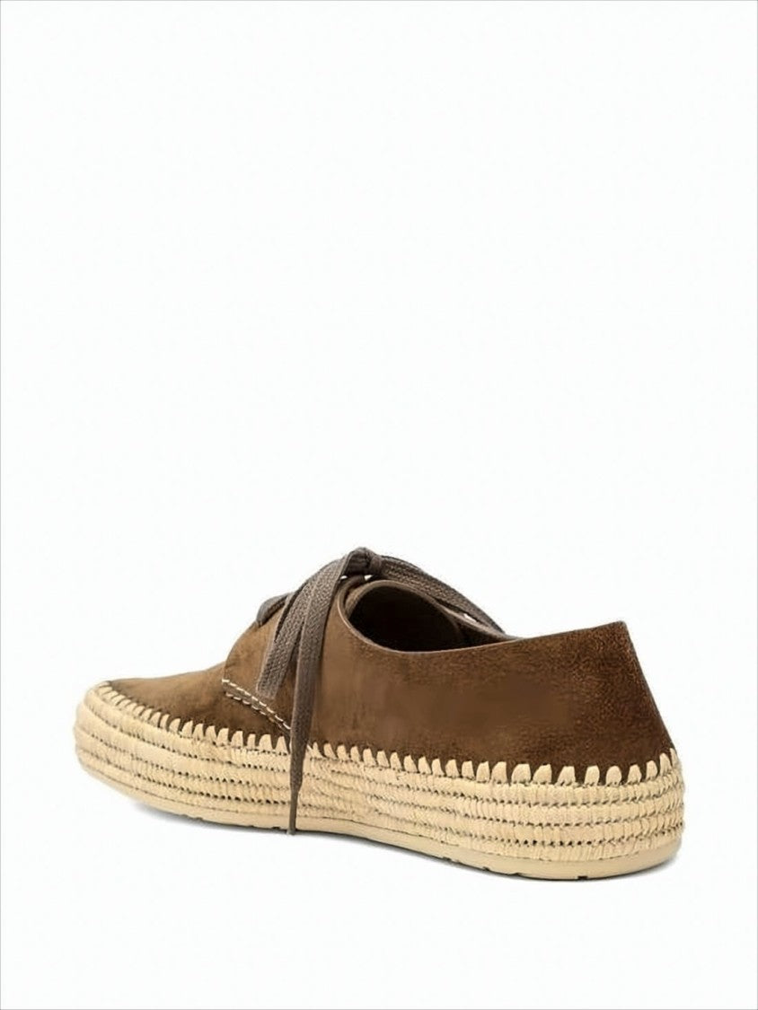 Brown Suede Sneakers with Raffia Sole