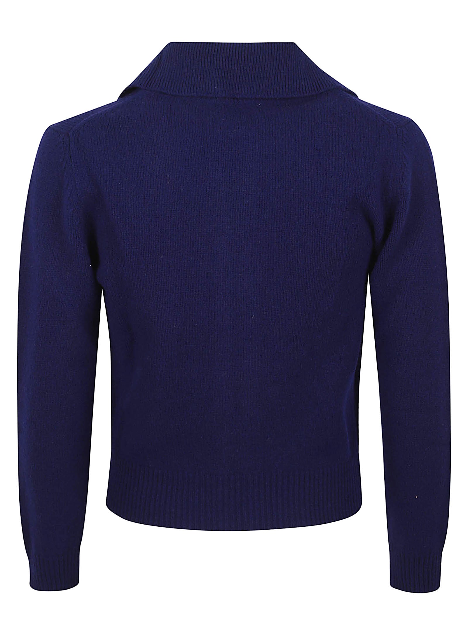 Deep Blue Knit Sweater with Full Front Zipper and Versatile Collar