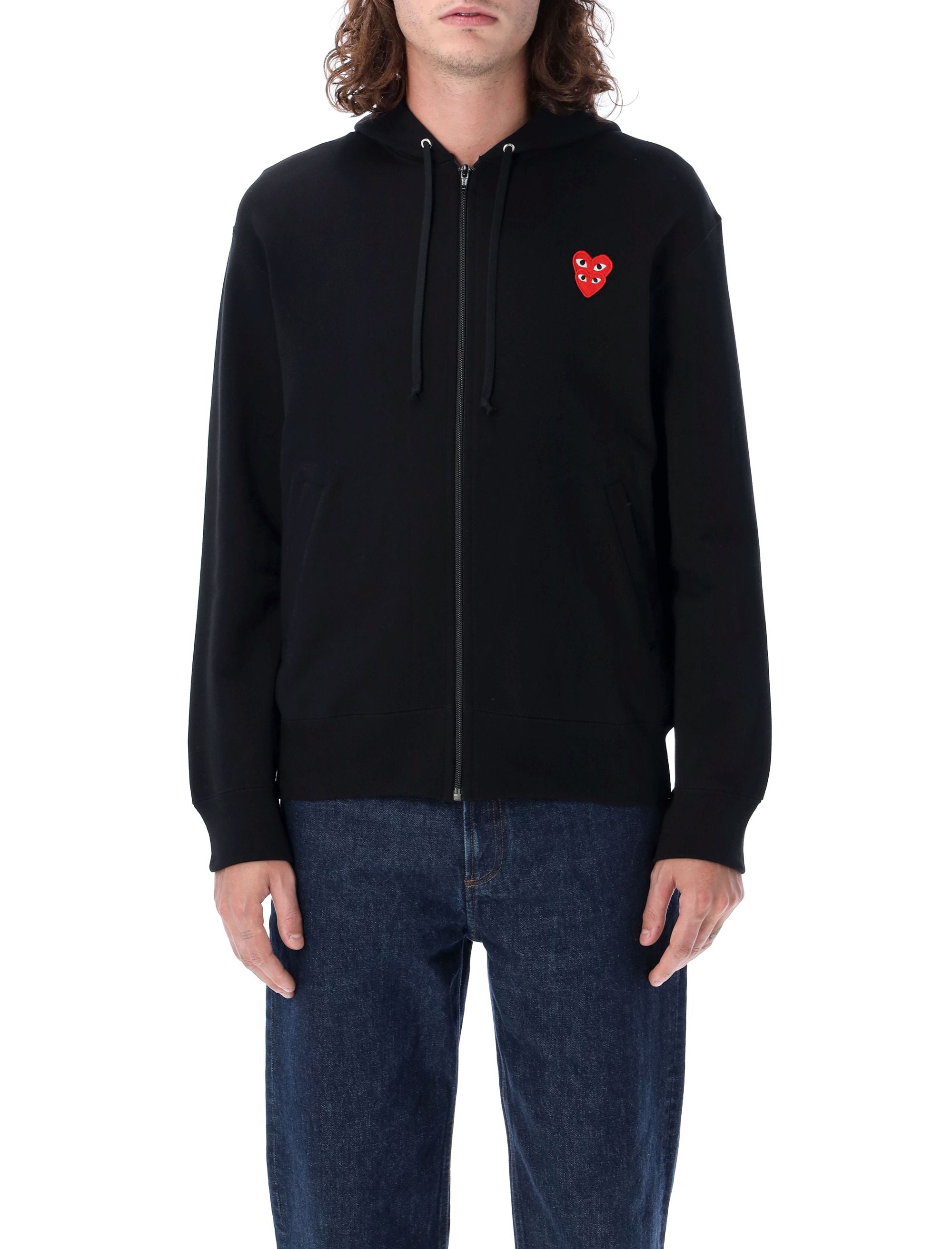 Zipped Hoodie With Double Heart Patch