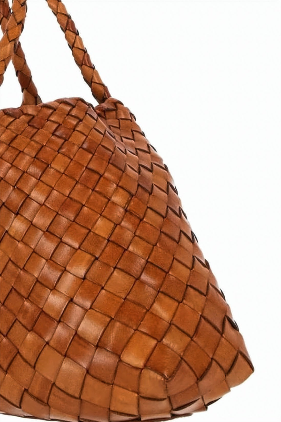 Brown Woven Buffalo Leather Tote Bag