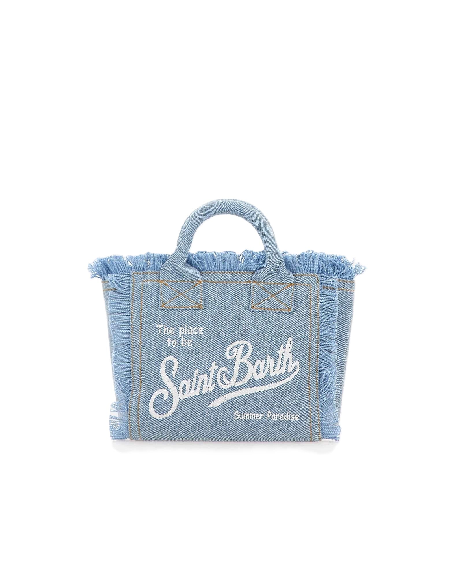 Light Blue Denim Tote Bag with Frayed Edges