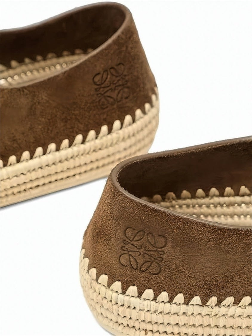Brown Suede Sneakers with Raffia Sole