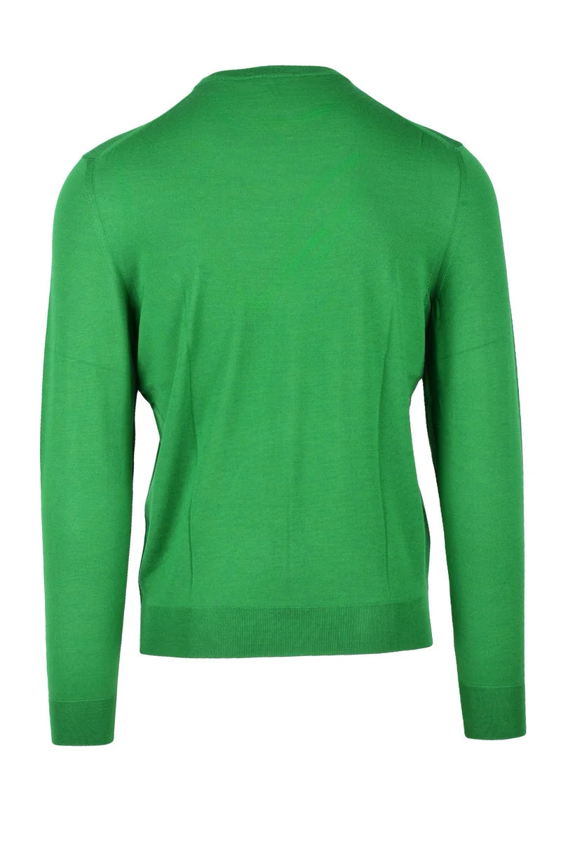 Thin Merino Wool Crew Neck Pullover - Green