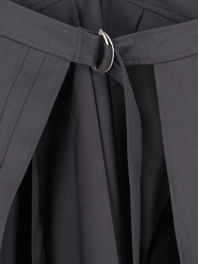 Pleated Wool-Blend Midi Skirt – Grey