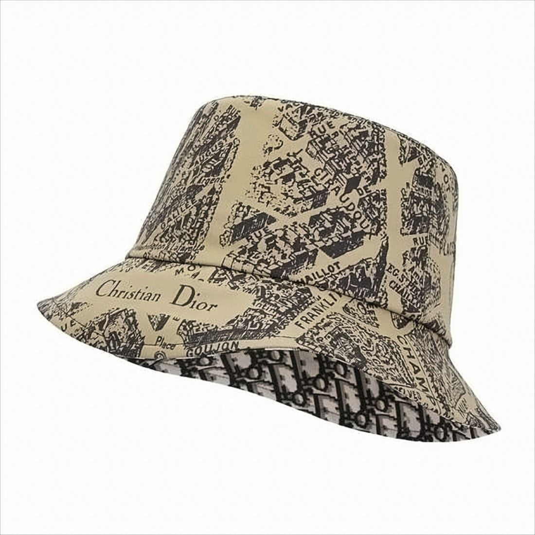 Map Print Bucket Hat with Logo Detail