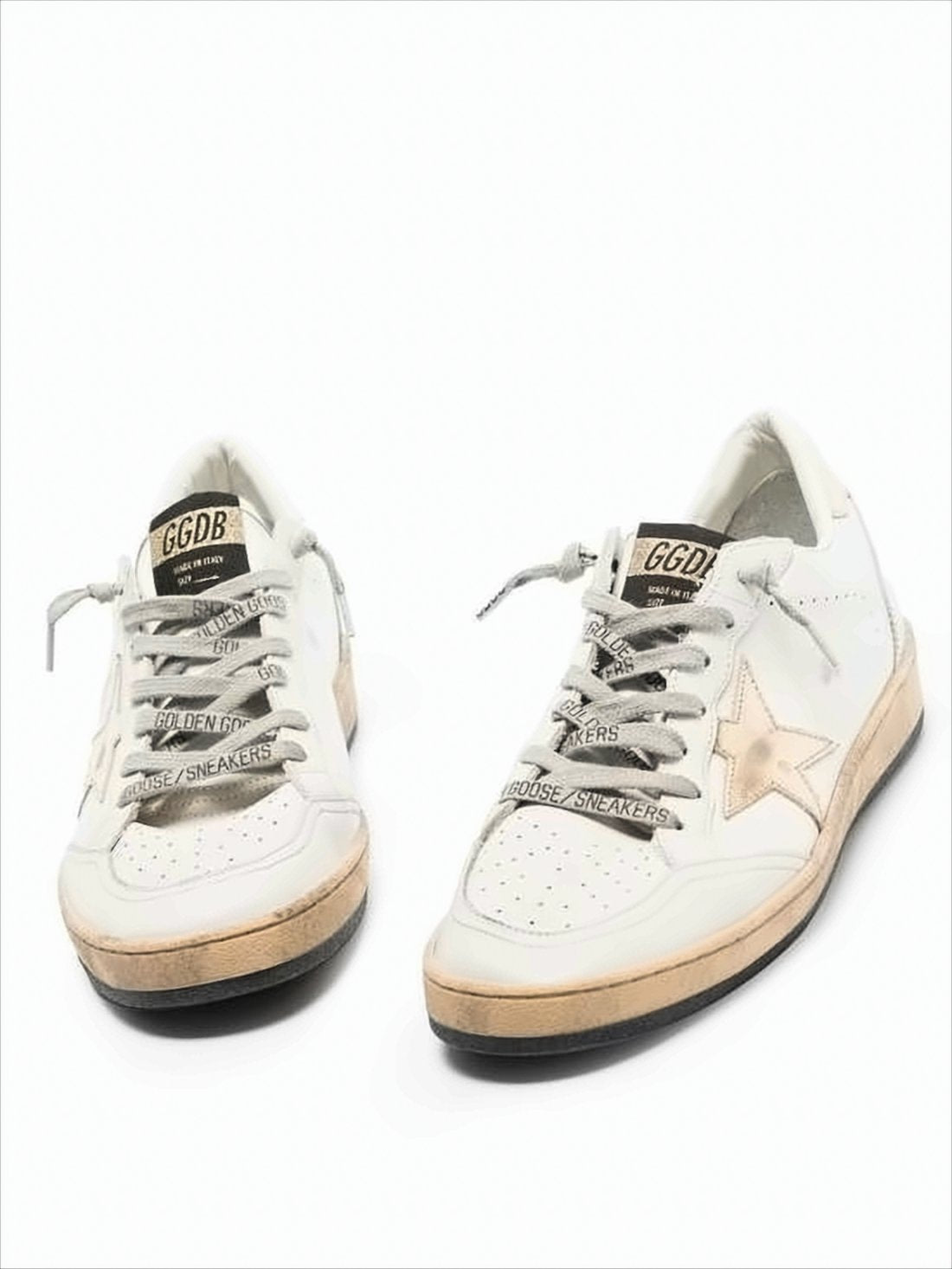 Low-Top Sneakers with Distressed White Leather