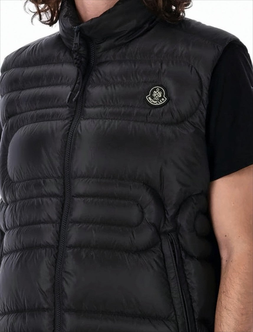 High-Collar Padded Vest with Quilted Design