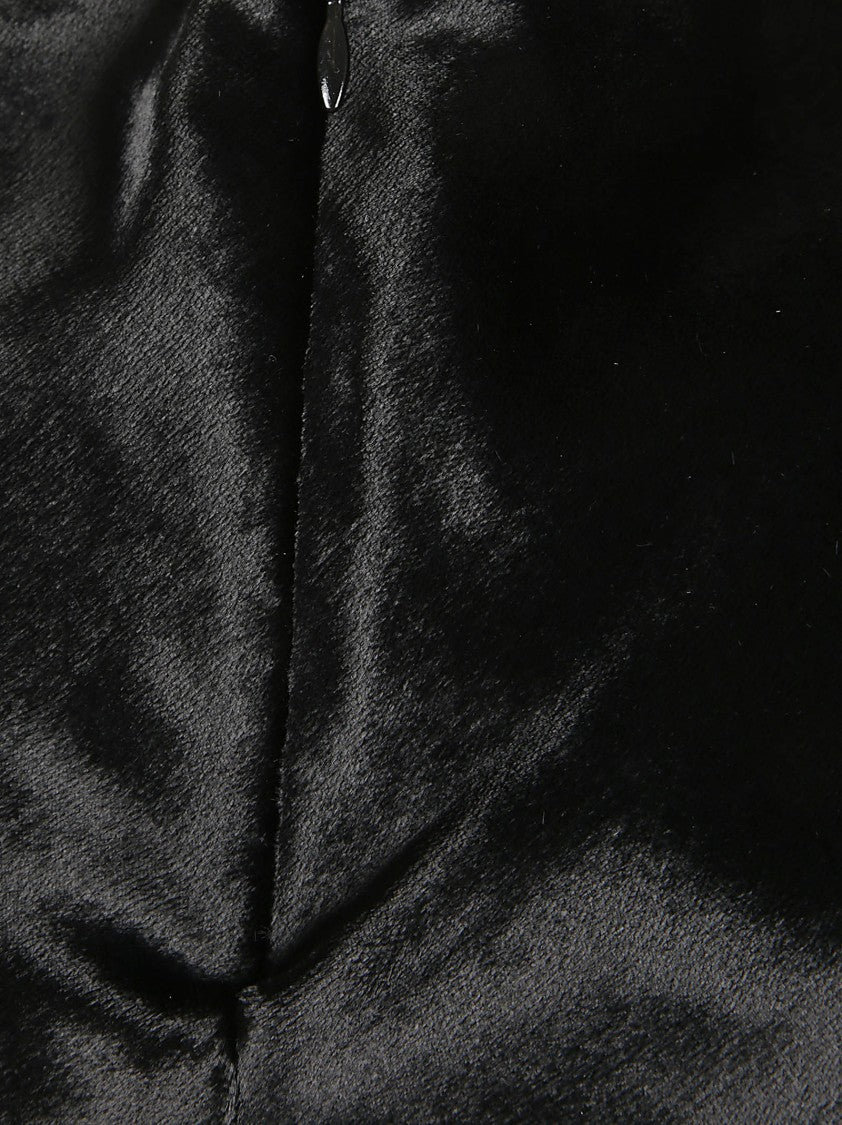 Shiny Velvet Midi Dress With Flared Skirt And High Neckline