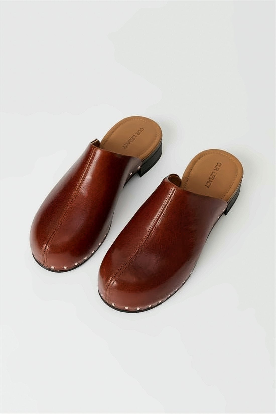 Brown Slip-On Mules with Polished Cowhide