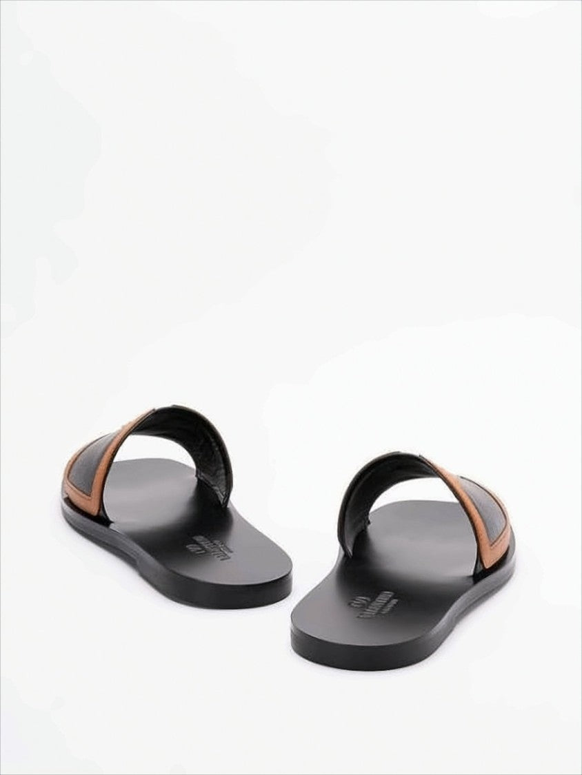 Leather Slide Sandals with Distinctive 'V' Design