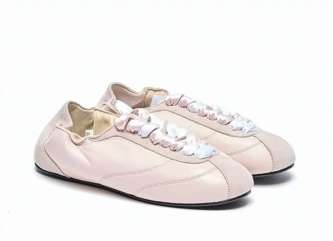 Lambskin Leather Sneakers with Ruched Satin Laces
