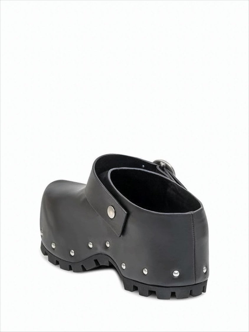 Black Leather Mules with Sole