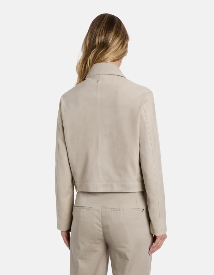 Cropped Jacket with Asymmetrical Zipper and Minimalist Design