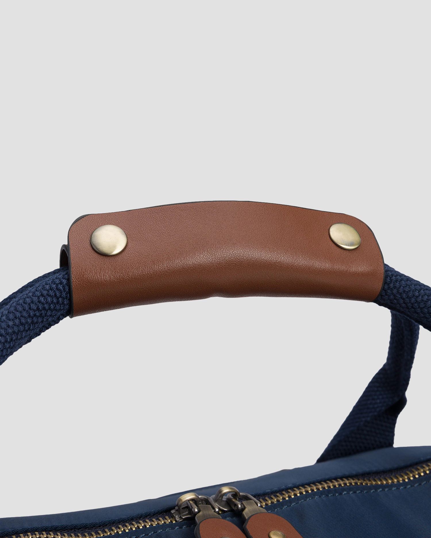 Navy Blue Duffle Bag with Brown Leather Accents
