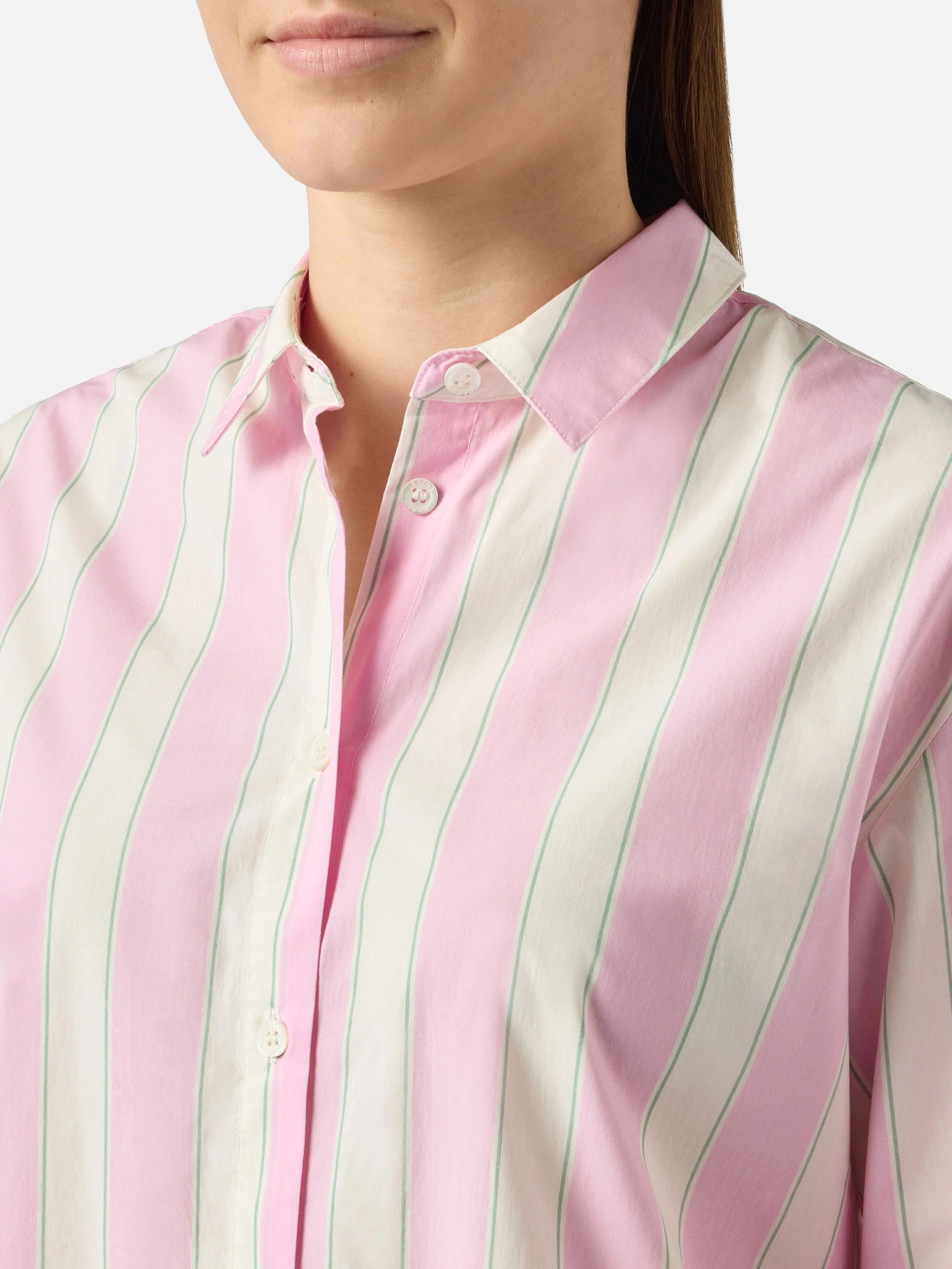 Vertical Striped Long-Sleeved Shirt with Embroidered Detail