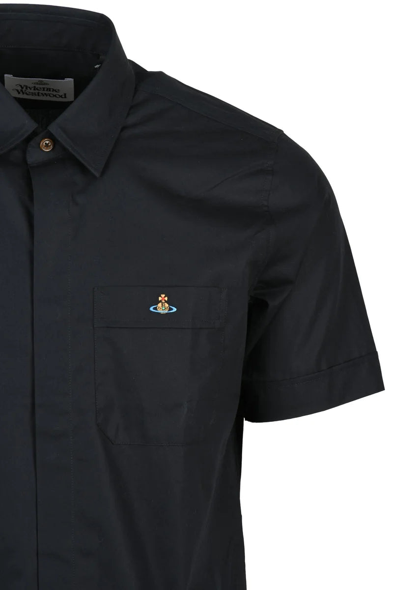 Short-Sleeved Cotton Shirt with Concealed Placket
