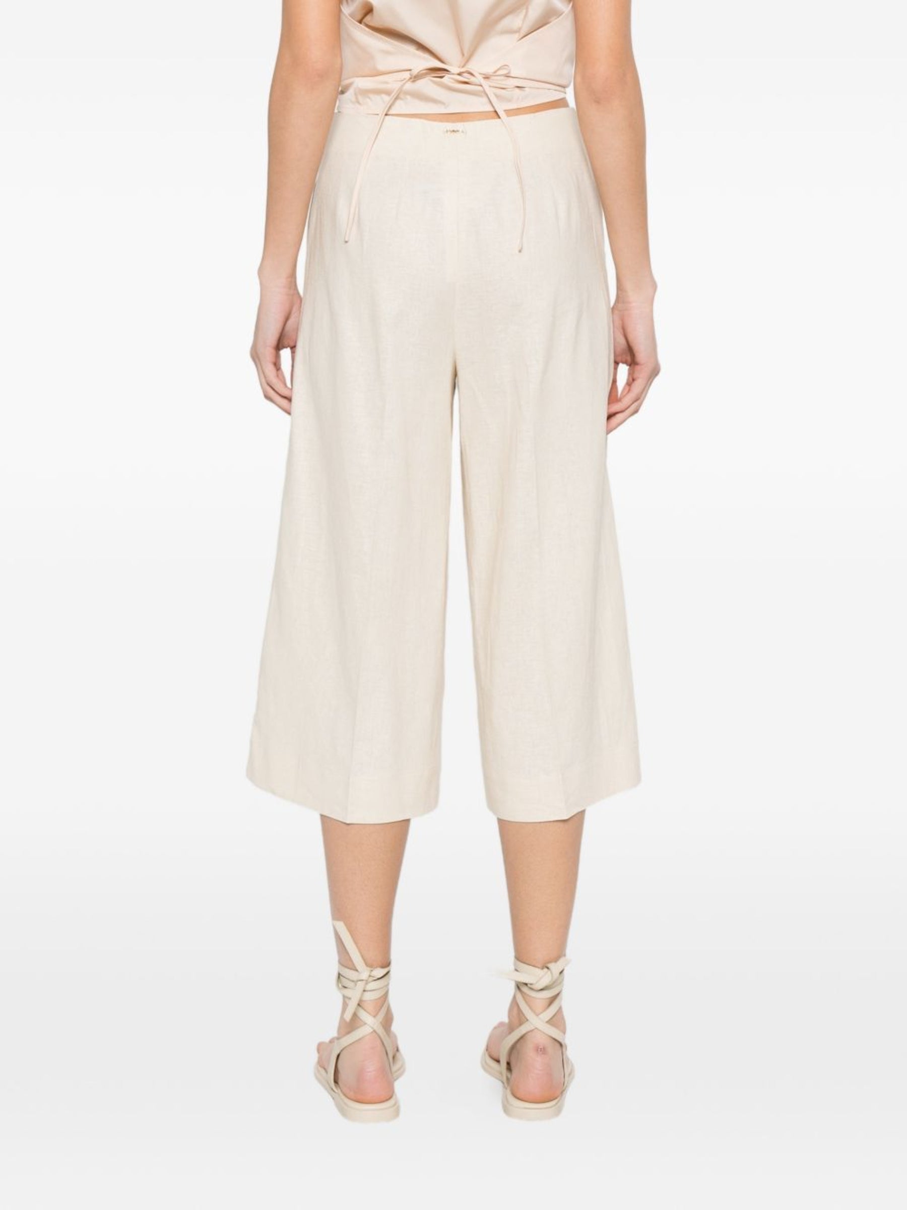 Wide-Leg Cropped Pants with Intricate Floral Embroidery