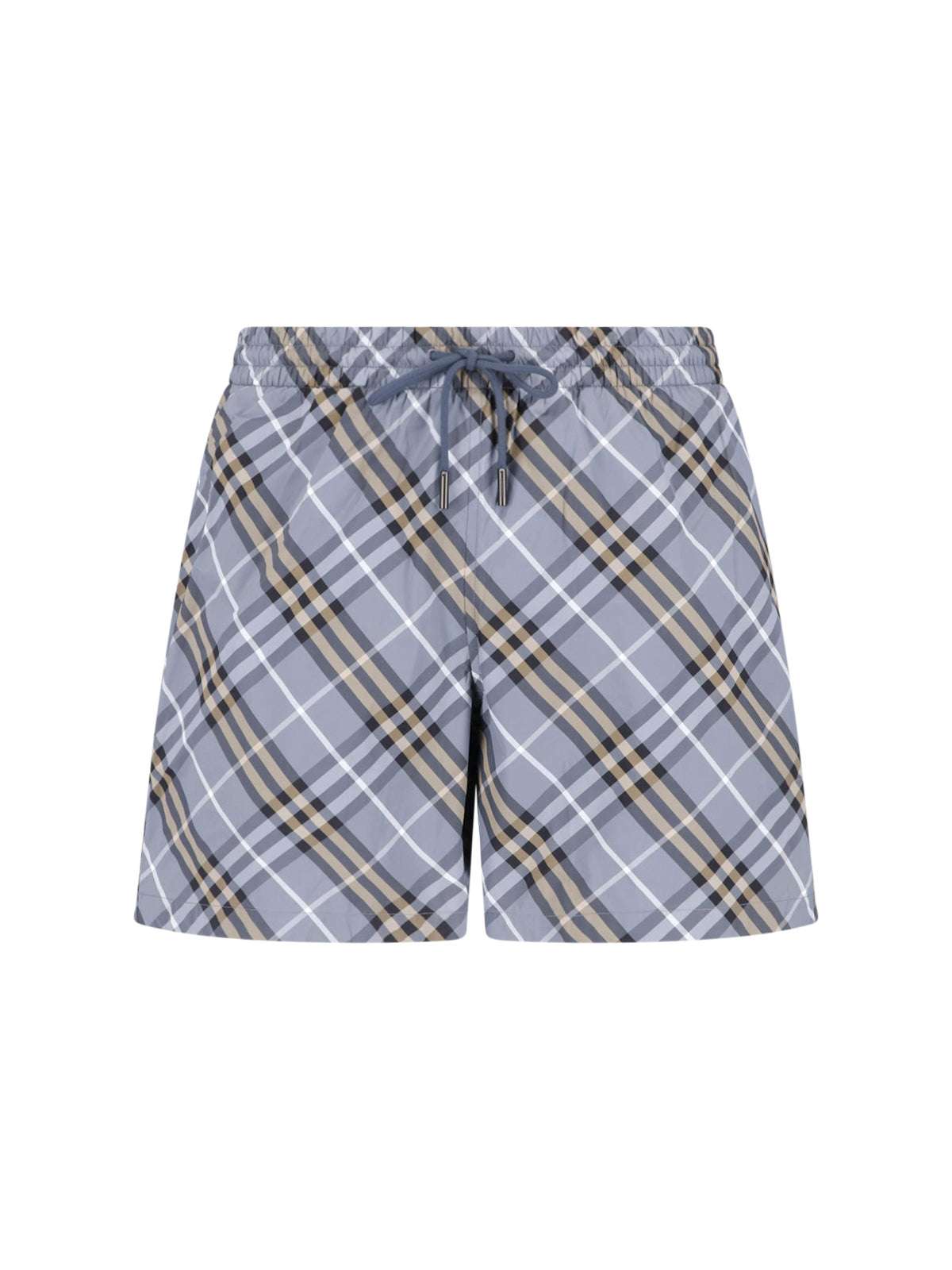 Blue Check Drawstring Straight Swim Shorts