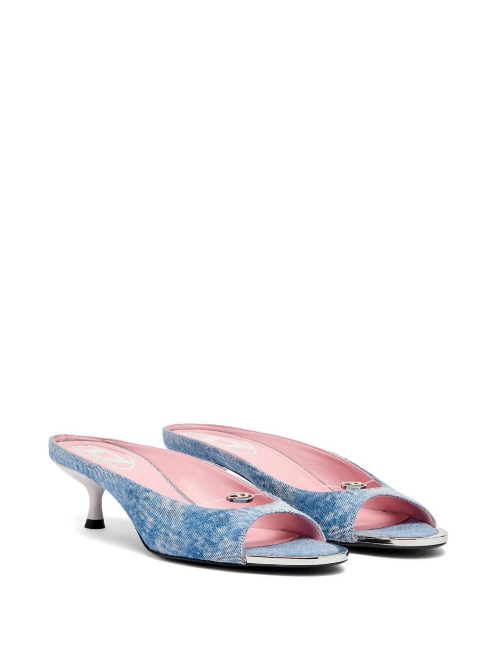 Textured Light Blue Denim-Like Silk and Nylon Sandals