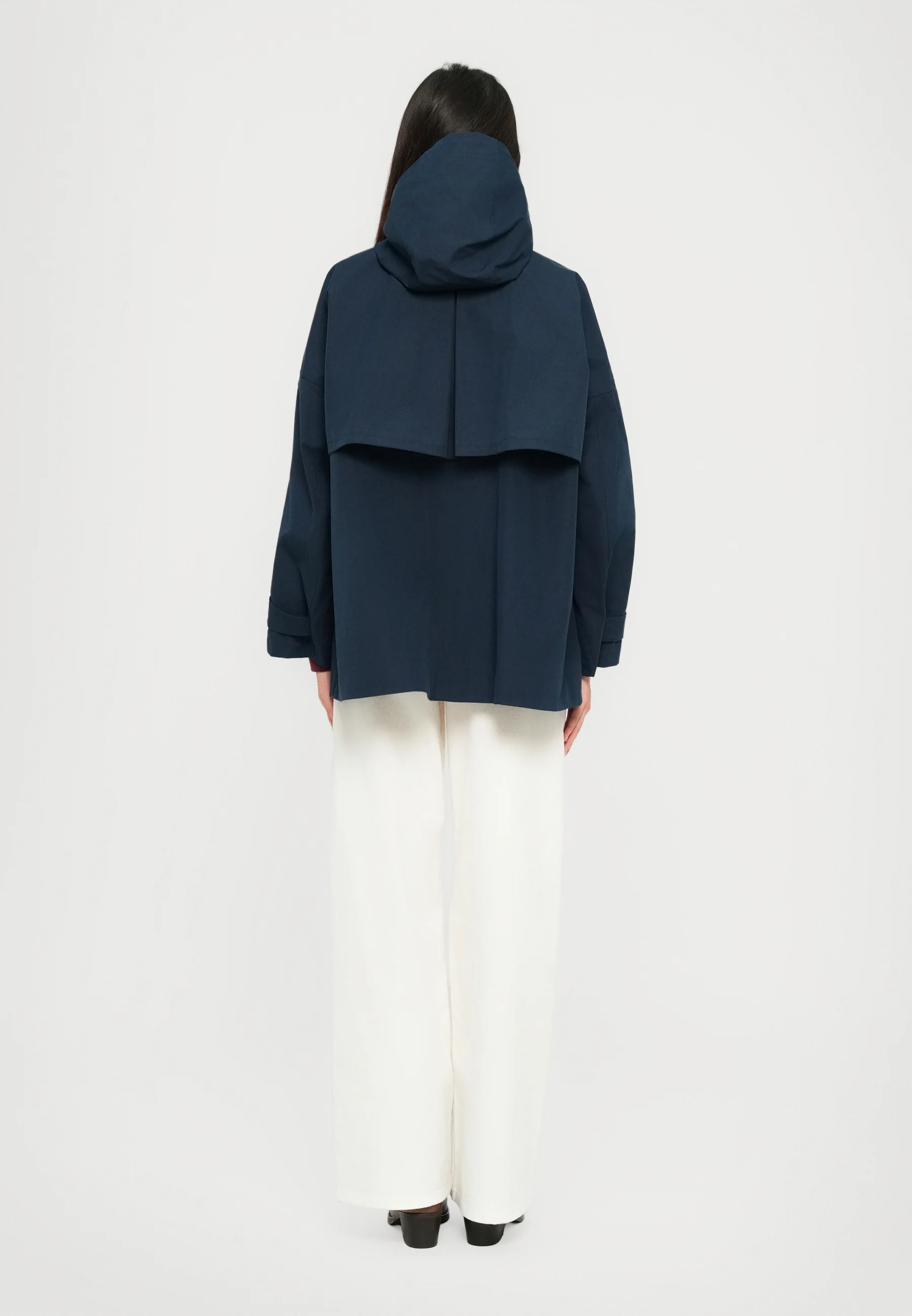 Versatile Blue Raincoat With Drawstring Hood