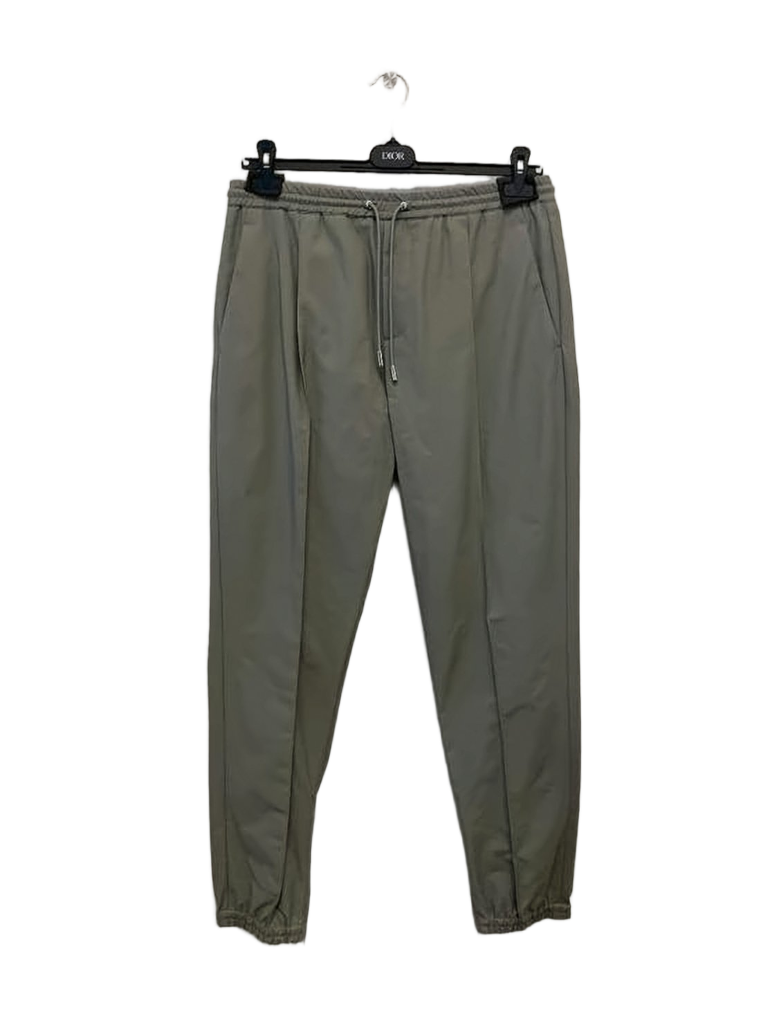 Relaxed Fit Green Straight Pants with Elastic Waist and Drawstring